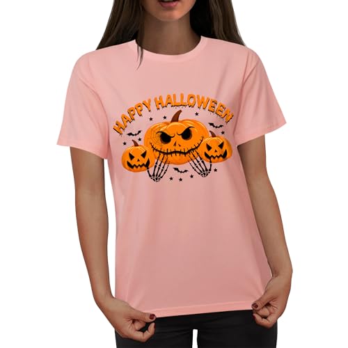 Women's Halloween Shirt:Pumpkin Art Patterns Crewneck Short Sleeve Halloween Party T-Shirt