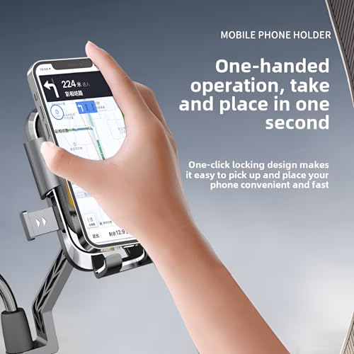 Image of LikeStar Mirror Mount Scooty Mobile Holder - 360 Rotation, One-Touch Lock, Anti-Vibration, Shockproof & Secure Grip Phone Mount for All Smartphones - Perfect for Riders & Delivery Use