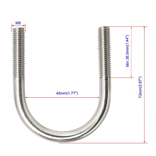 Image of Round U-Bolts 1.77 inch(45mm) Inner Width M8 Thread 304 Stainless Steel Silver with Plates Nuts Flat Washers for Car /RV /Trailer Bumper, 2Pcs