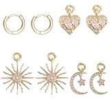 SUNNYCLUE 1 caja, 8 piezas, Pendientes de Aro Chapados En Oro de 14 quilates Y Conjunto de Dijes para Mujer. Pendientes de Aro Huggie con Dijes Colgantes. Hipoalergénicos. Circonita Cúbica. Conjunto d