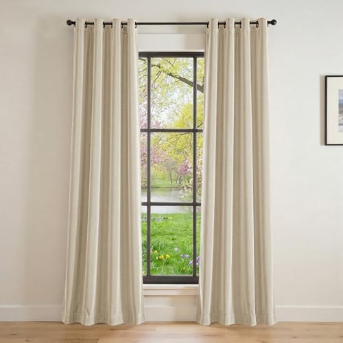 Image of Polyester Curtains Beige Thermal Insulated Curtains 90 inch Long for Bedroom Living Room Darkening Noise Reducing Soft Luxury Window Treatments Grommet Drapes 2 Panels Beige | Room Darkening, For Bedroom & Living Space, Light Shifting Texture, Elegant Drape, Cozy Ambiance, Smooth Glide