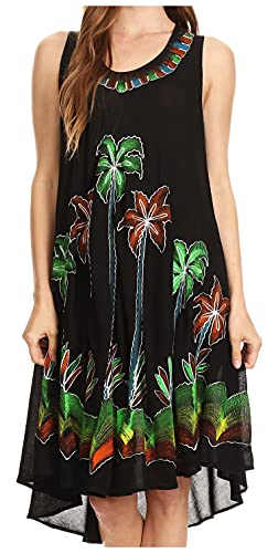 Sakkas 117 Watercolor Palm Tree Tank Caftan Short Dress - Black/One Size