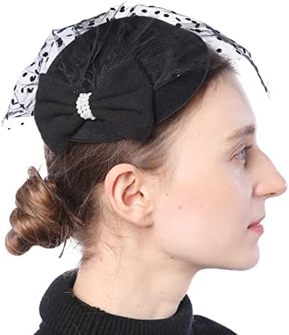 Coolwife Fascinator Hats Pillbox Hat British Bowler Hat Flower Veil Wedding Hat Tea Party Hat (E Black)