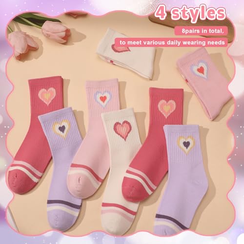 Jspupifip 8 Pairs Kids Girls Crew Athletic Socks Red Beige Pink Purple 10-14 — view 6