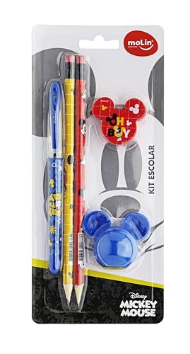 Kit Escolar Mickey, Blister com 5 itens, Molin 22630, Multicor