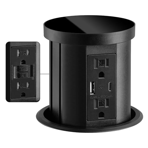 SURAIELEC GFCI Pop Up Outlet for Countertops & Desks with 2 USB Ports 4 GFCI Outlets 4.3 Hole Size Tamper-Resistant Power Outlets for Office Kitchen Home Splashproof Design ETL Listed