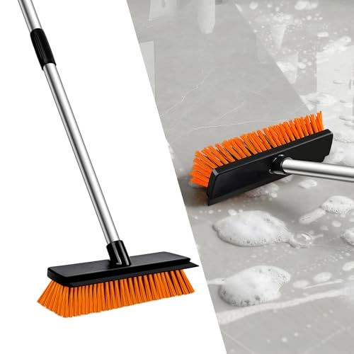 TongWey デッキブラシ 2in1 水切りワイパー 50cm-128cm 3段長さ調節 ベランダ 掃除用ブラシ タイルブラシ 屋外 室内 デッキブラシ 風呂掃除 耐久性MAX 浴室/風呂場/ベランダ/玄関/床/庭園/歩道用 掃除用品 家庭用 業務用 か