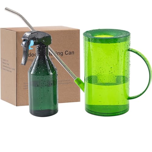 Tennedriv Green Watering Can Indoor 34oz, Small Watering Cans for House Plants, Flowers, Succulents, with Plant Mister Spray Bottle 16oz (Green)