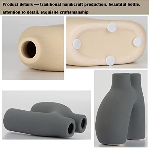 Modern Abstract Ceramic Vase Set Of 2,Boho Aesthetic Hollow Ceramic Vase,Frosted Donut Vases,Flower Arrangement Pampas Grass Vase,Nordic Minimalist Geometric Style Ceramic Vase For Living Room #TOP2