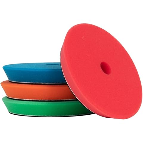 SGCB Pro 5" DA Buffing Polishing Pad Buffer Pads 4Pcs Coarse to Fine for 5 Inch RO DA Rotary Polisher Hook and Loop Buffing Foam Pads Sponge Polish Pad Compounding Polishing Finishing and Waxing Cover
