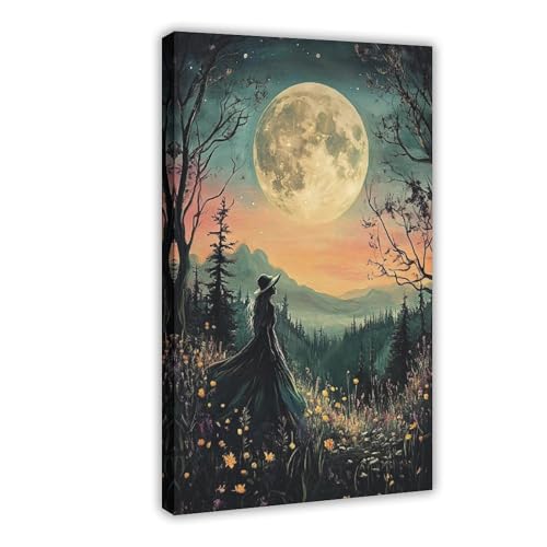 Hazzzey Magical Witch Under Full Moon Art Print Mystical Magical