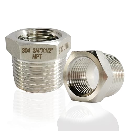 2 Pcs Reducer Hex Bushing, 304 Stainless Steel 3/4" Male NPT to 1/2" Female NPT（ 3/4"MNPT - 1/2"FNPT） Pipe Fitting Hex Bushing, Heavy Duty Pipe Fitting Reducer Adapter