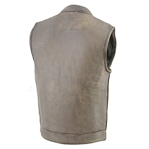 Milwaukee Leather Men's Open Neck Distressed Brown Snap/Zip Front Club Style Vest MLM35102