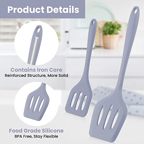 Silicone Slotted Spatula, Silicone Turner, Slotted Spatula For Cooking, Spatulas For Nonstick Cookware, Spatulas Silicone Heat Resistant, Rubber Spatula For Fish, Eggs (Gray) #TOP2