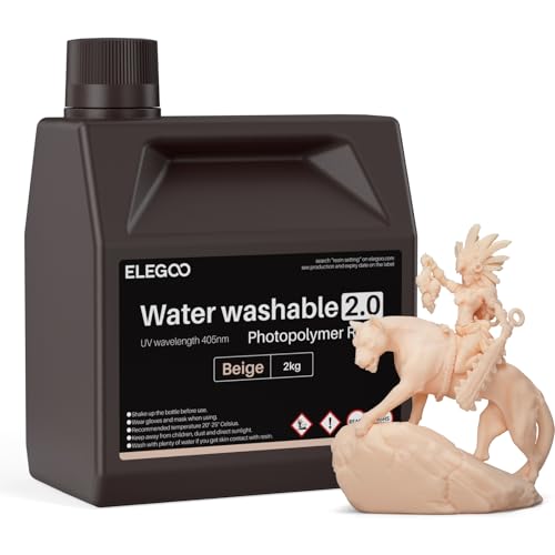 Image of ELEGOO Water Washable 3D Printer Resin 2.0, Fast Curing Photopolymer Resin for Mars Saturn Jupiter MSLA DLP LCD 3D Printing, Beige 2000g