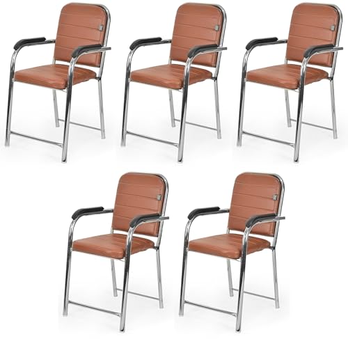 Image of Office Chair Visitor Chair with arm Rest with Steel Frame and Cushioned seat Back, Chair Without Wheels Holds up to 140 kg Heavy Design (5, Tan, Heavy)