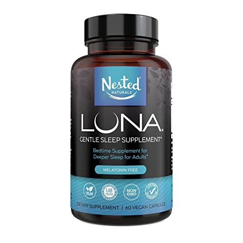 Nested Naturals Luna Sleep Supplement, Melatonin Free, Non-Habit Forming Herbal Sleep Supplement, Adult Bedtime Support, Help Sleeping W/Chamomile, Valerian, L-Theanine, 60 Vegan Capsules #TOP14