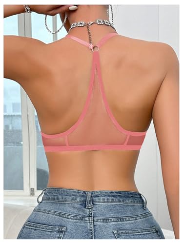 Image of SOLY HUX Women's Sheer Mesh Through Bra Sheer Bralette Front Closure Deep V Neck Wireless Lingerie Sexy Lingerie Bra