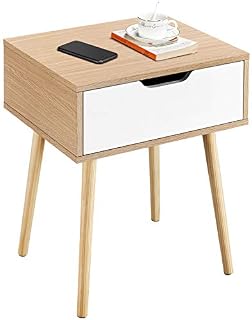 Yaheetech Bedside Table, Wood Nightstand Cabinet with Storage Drawer, Side Table End Table for Bedroom Living Room, Solid Wood Legs, 41x48.5x57.5cm