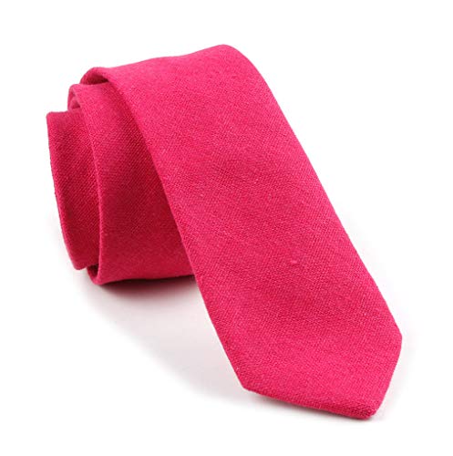 Image of Elfeves Men's Skinny Solid Color Tie Causal Cotton Linen Narrow Slim cut Necktie