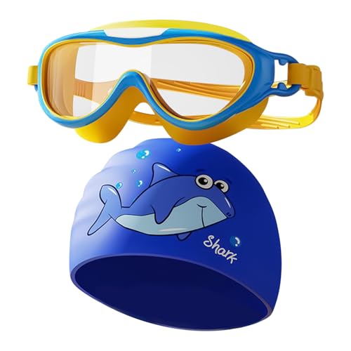 子供用水泳ゴーグル - 10x20cm プールスイムキャップ | 万能プールグーグル | 調節可能な曇り止めゴーグル | 便利な防水水泳キャップ ビーチシュノーケリングトレーニング キッズ ユース 幼児用