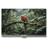 VstaDank Parrot_rainforest Business Card Holder Fashion Aluminum Alloy Flip Cover Credit Card Holder High End Professional Name Cards Case Exquisite Pocket Metal Cards Holder for Work