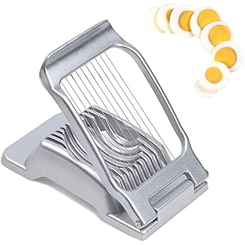 Egg Slicer, Heavy Duty Metal Egg Slicer Cutter for Hard Boiled Eggs, Dishwasher Safe & Easy to Clean, Manual Slicer Made of Stainless Steel for Egg Strawberry Mushroom Soft Fruit, Silver Cover
