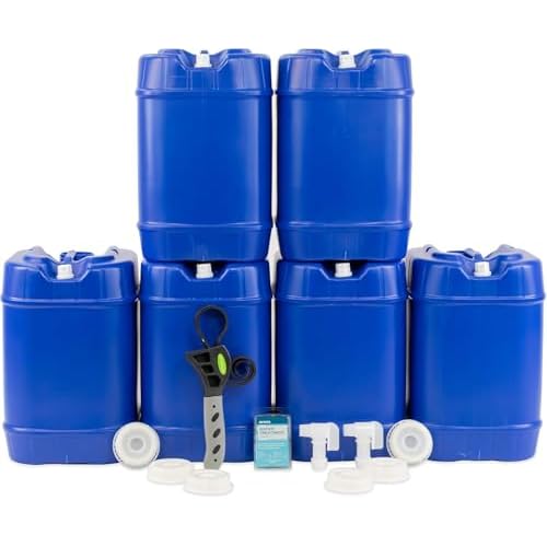 Legacy Food Storage Emergency Water Storage Containers, Long Term 5 Gallon Water Tank – 6 Stackable Food Grade Tanks Included, for Camping, Prepping, Survival – 30 Gallon Total Capacity