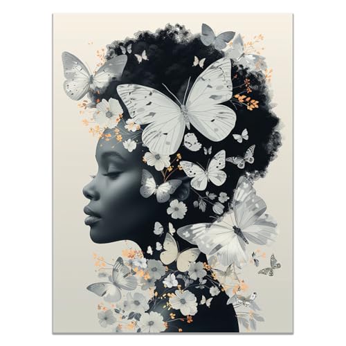QUSAAOU Cuadro Lienzo Mariposas blancas flores delicadas adorno capilar sutil ImpresióN En Material Tejido No Tejido Cuadros Decoracion Modernos Lienzos- ReproduccióN Retrato Mujer-30x45cm1 Sin marco