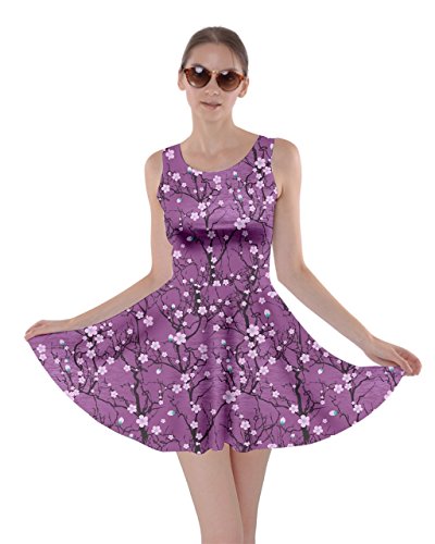 CowCow Womens Purple Tree Pattern Japanese Cherry Blossom Skater Dress, Purple - XL