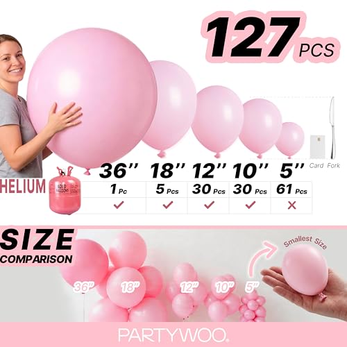Image of PartyWoo Baby Pink Balloons 127pcs Different Sizes of 36 18 12 10 5 Inch Pastel Pale Light Pink Balloons Arch Kit Garland for Gender Reveal Baby Shower Birthday Princess Party Decorations Pink-Q05