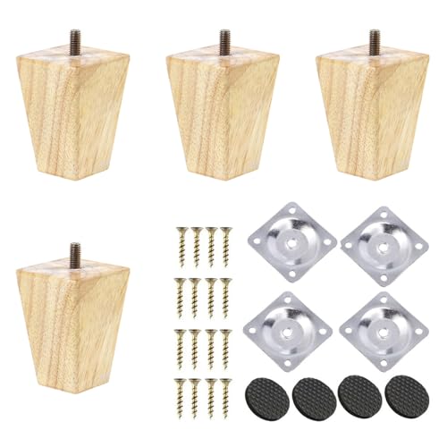 TAIANJI 4PCS Möbelbeine Holz 10cm Solides Quadrat Schrankfüsse Holz,...