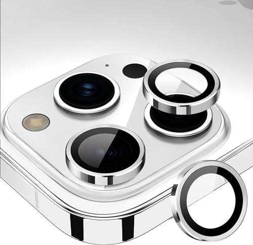 Image of Skinomi Camera Lens Protector Compatible with iPhone 15 Pro /iPhone 15 Pro Max [Anti-Scratch] Premium Tempered Glass Film Aluminum Alloy Lens Ring Cover, White Titanium