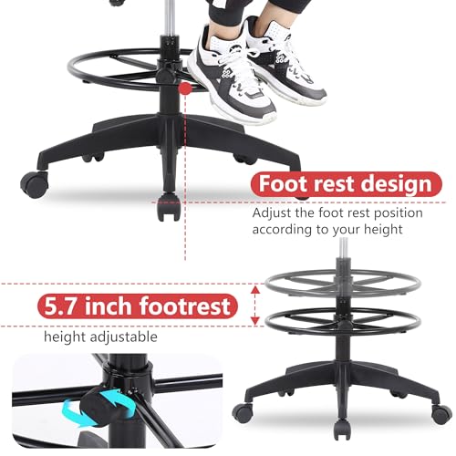 Image of BestOffice Drafting Chair Tall Office Chair Adjustable Swivel Rolling Mesh Height with Lumbar Support Arms Footrest Mid Back for Adults Standing Desk Drafting Stool (Ashy)
