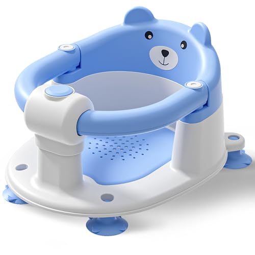 Image of Baby Bath Seat for Babies 6 Months & Up, Toddler Bath Seats for Babies Sitting Up, Non-Slip Infant Bath Tub Chair with 4 Suction Cups & Soft Cushion for Shower, Compact Toddler Bathtub Seat, Blue
