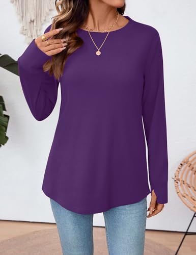 LOMON Womens Tunic Tops to Wear with Leggings Crew Neck Long Sleeve Shirts Casual Fall Tops with Thumb Holes2