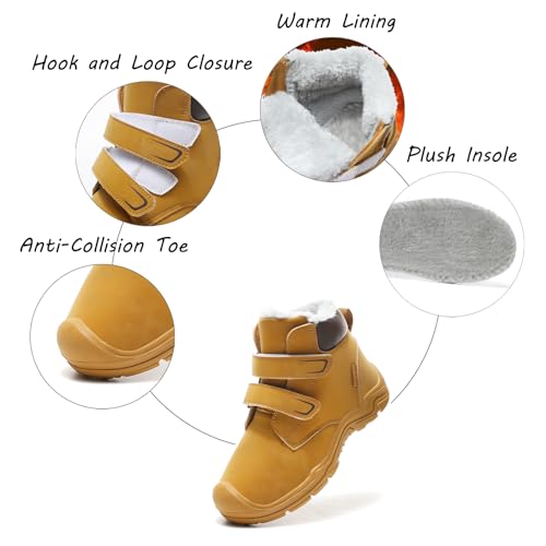 Boys Girls Winter Warm Outdoor Hiking Boots Comfortable Fur Lined Anti-Collision Water-Resistant Non-Slip Walking Snow Boots with Hook and Loop3