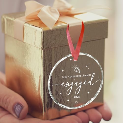 Engagement Gifts for Couples - Glass Ornament, Personalized Gifts for Newly Engaged Couples,Just Engaged Ornaments for Her, Bride to Be - Happy Engagement Ornament for Her, Bride, Friends