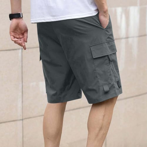 Image of Men's Cargo Shorts Casual Lightweight Quick Dry Outdoor Hiking Short Drawstring Loose Fit Cargo Shorts Multi-Pocket