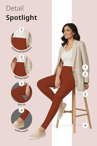 Image of Women's Cotton Lycra Ankle Length Leggings | Regular Rise, Soft 4 Way Stretch Fabric | Casual & Ethnic Wear
