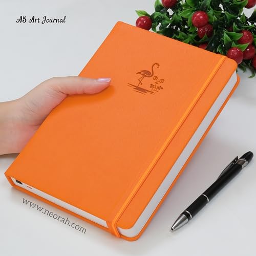 Image of NEORAH - A5 - ART JOURNAL | 200Gsm Dotgrid Notebook |160 Pages(21.0 x 14.8 cm) | Lay Flat |Hard Cover Bullet - Journal | 3 Bookmarks |Elastic Closure| Inner Back Pocket | Ideal-Bujo,Painting (ORANGE)