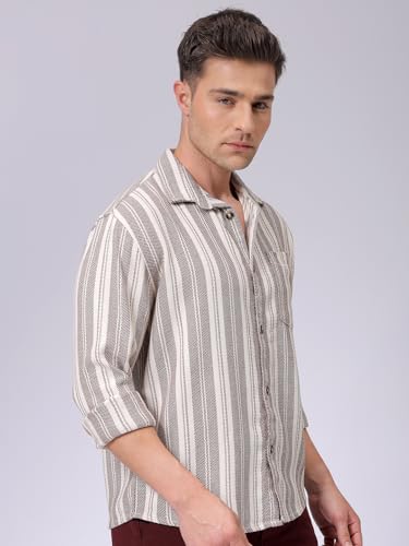 Chemise col découpé rayée marron coupe ample confortable XL - 3