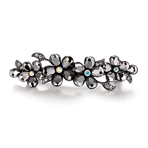 Pinza para el cabello de mujer EVER FAITH con cristales austriacos, diseño Art Deco, flor ciruela en forma de gota, color negro tono negro miniatura 4