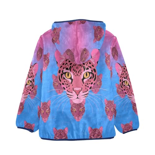 Leopard Faces Pink Toddler Fleece Jacket Girl Boys Hooded Fleece Jacket Coat Warm Outwear Zip-up 3-10T2