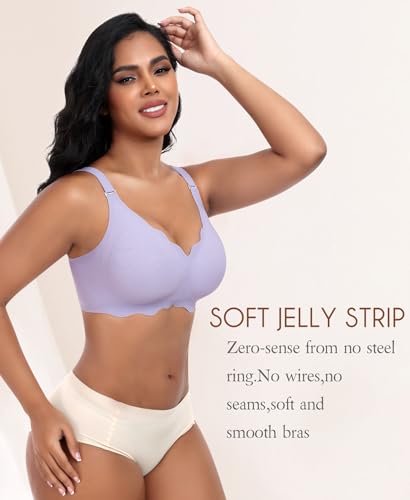 Image of DOCUMO Bras for Women Scalloped No Underwire Wireless Seamless Bra with Lift and Support Soft Bralettes with Bra Extender