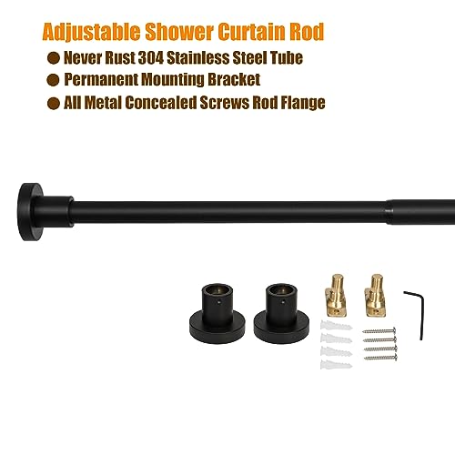 Image of Artiwell Heavy Duty Shower Rod, Adjustable Shower Curtain Rod, Expandable 47-84 Inch, Permanent Mount Shower Rod, Never Rust Stainless Steel For Window Curtain and Closet, Matte Black