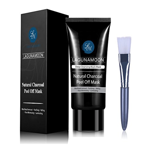 Lagunamoon Black Mask Purifying Peel off Charcoal Black Mud Face Mask, Blackhead Remover Mask for Face Nose with Free Black Mask Brush