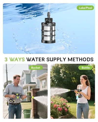 Pressure Washers,Cordless Pressure Washer,8000mAh(4000x2) Battery,10-Stage Adjustable, 6-in-1 Nozzle, Dual Batteries,10m Range for Car/Patio/Garden/Floor Cleaning & Watering-Green-Upgrade-Gift - Image 5