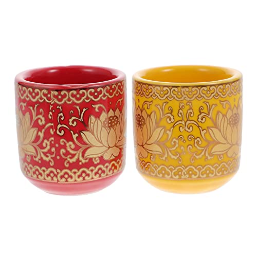 CIYODO 2 Piezas Taza De Agua Tazas De Té Taza De Té Del Templo Largo Adorando La Copa De Agua Ofreciendo Taza Adorando La Taza De Te Taza De Adoración De Buda Cerámica