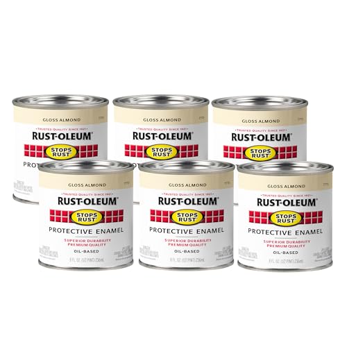 Image of Rust-Oleum Stops Rust Brush On Protective Enamel Paint, Gloss Almond | Rust and Corrosion Resistant, Indoor and Outdoor Durability, Beautiful Finish on Metal, Wood and More, Half Pint, 6 Pack